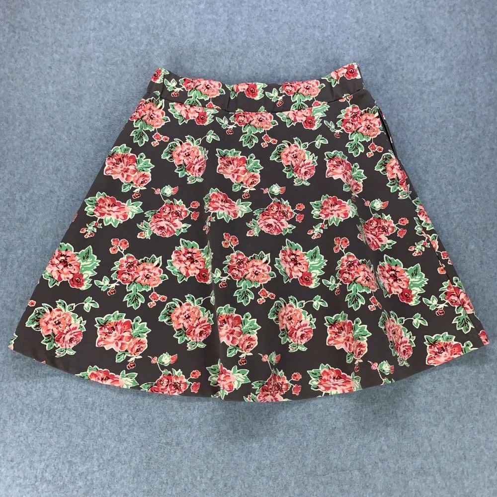 Matilda Jane Skirt Womens L Brown Floral Rose A-Line Knit Stretch 18614B